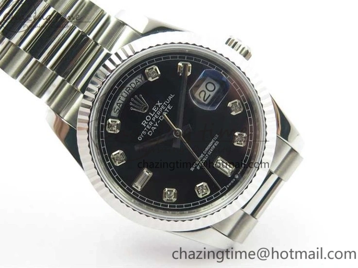 0415 TopPick Day-Date 36 SS 128239 Bp Maker Best Edition Black Dial Crystral Markers on President Bracelet 3149